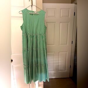 J Crew Green Striped Summer Dress- size 12